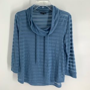 Cupio Heather Blue Sheer Cowl Top, Small